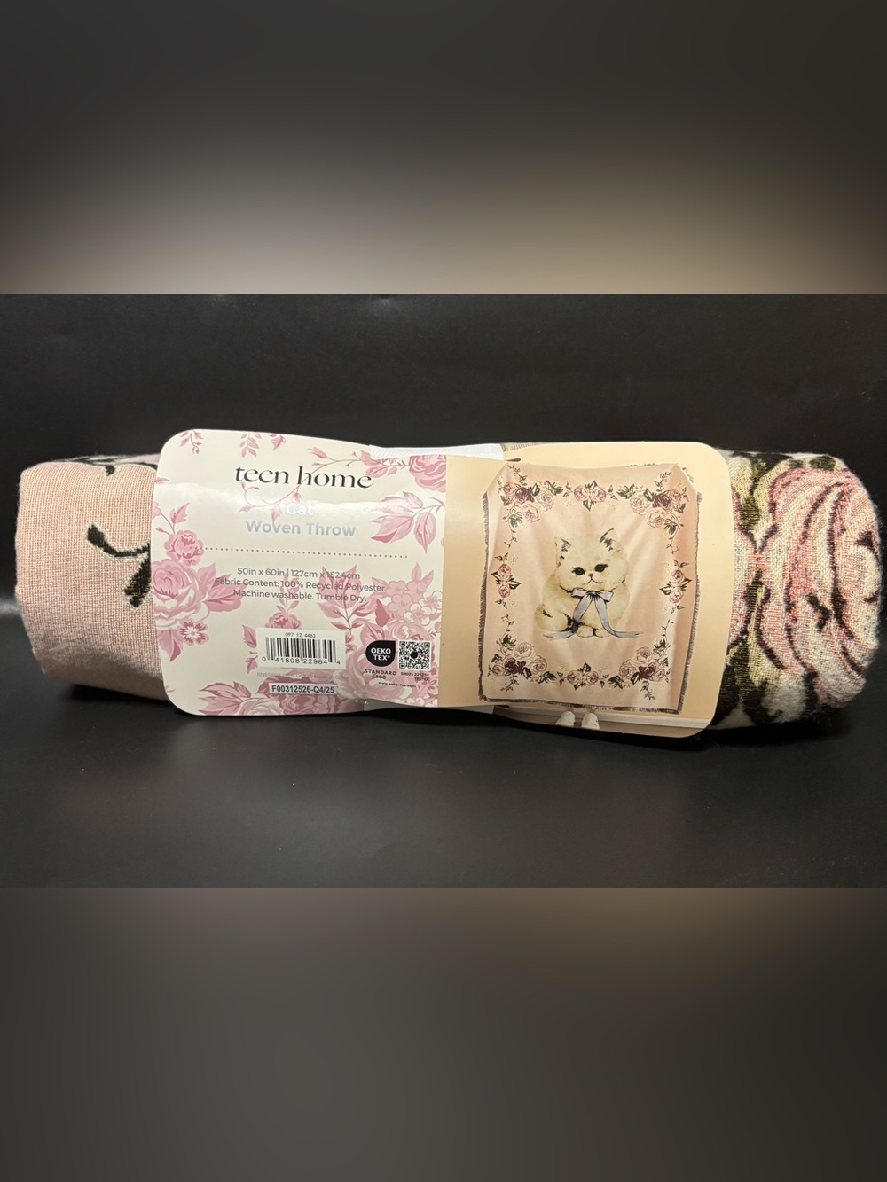 Teen Home Cat Woven Throw Blanket Pink Floral
50x60 Inches NWT